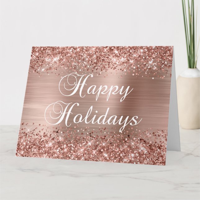 Glittrig Rosa Guld Folie Stor God Jul Kort (Framsida)