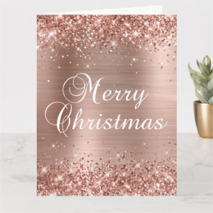Glittrig Rosa Guld Folie Stor God Jul Kort