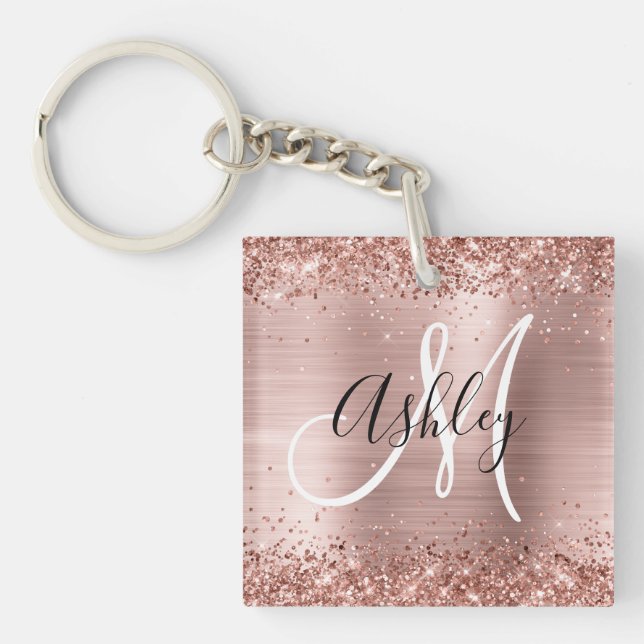 Glittrig Rosa Guld Folie Svart och Vitt Monogram (Framsidan)