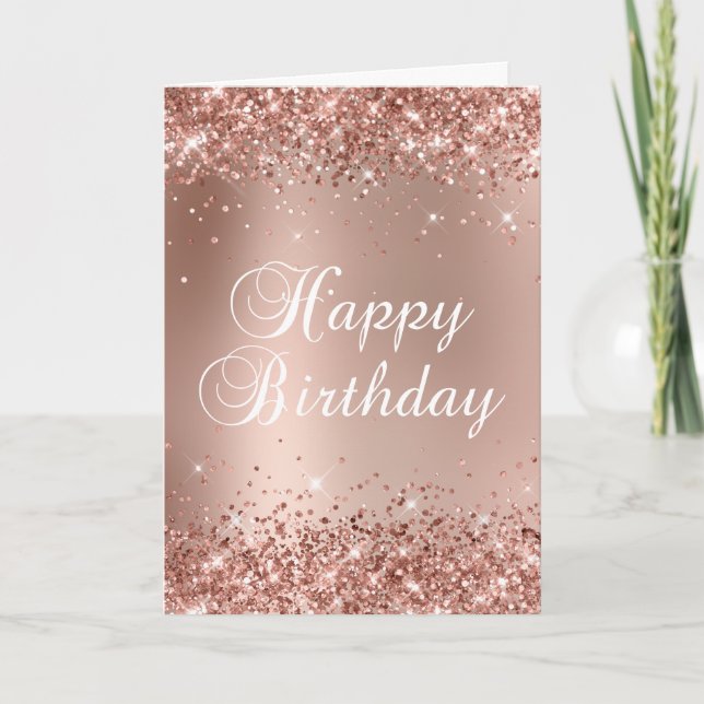 Glittrig Rosa Guld Glam Gradering Glad Födelsedag Kort (Framsida)