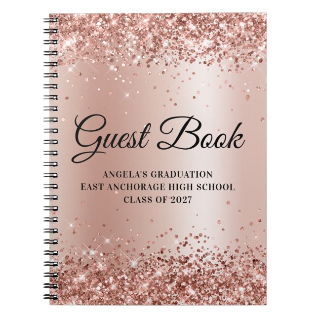Glittrig Rosa Guld Glam Gradient Examen Gästbok Anteckningsbok (Framsidan)