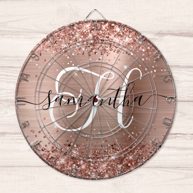 Glittrig Rosa Guld Glam Monogram Darttavla (Skapare uppladdad)