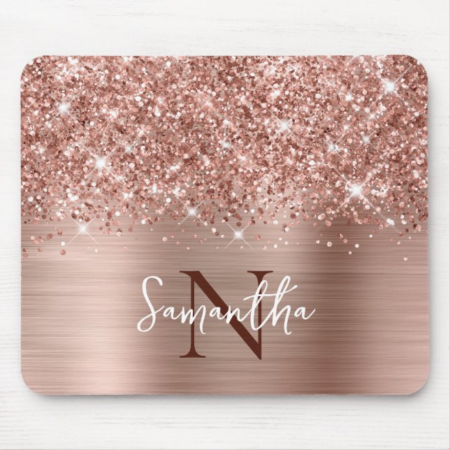 Glittrig Rosa Guld Glam Monogram Musmatta (Framsidan)