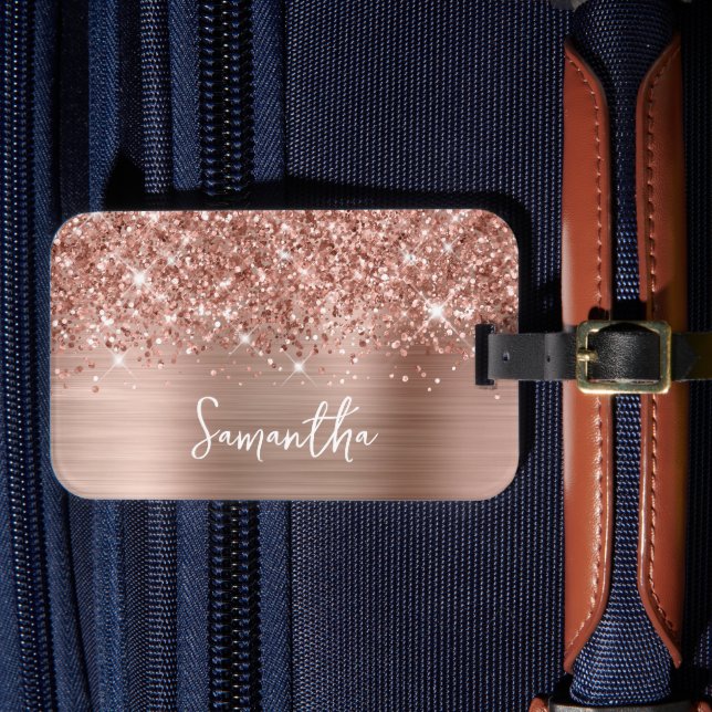 Glittrig Rosa Guld Glam Namn Bagagebricka (Framsida Insitu 4)