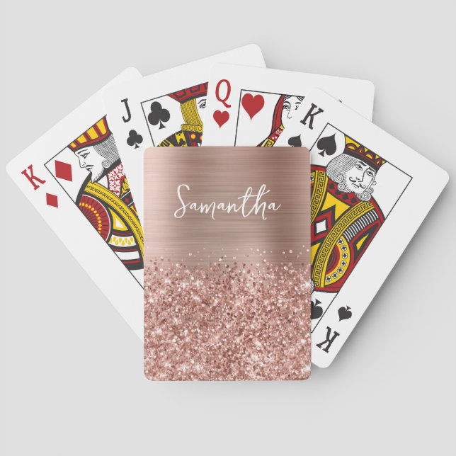 Glittrig Rosa Guld Glam Namn Casinokort (Baksidan)