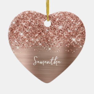 Glittrig Rosa Guld Glam Namn Foto Julgransprydnad Keramik