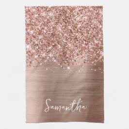 Glittrig Rosa Guld Glam Namn Kökshandduk