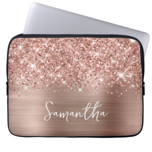 Glittrig Rosa Guld Glam Namn Laptop Fodral