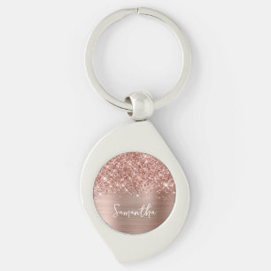 Glittrig Rosa Guld Glam Namn Swirl Silverfärgad Nyckelring