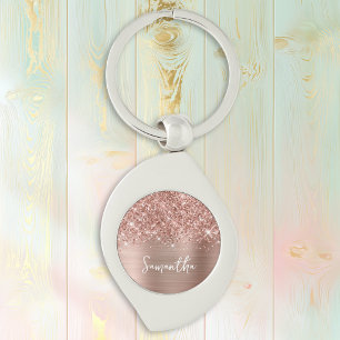 Glittrig Rosa Guld Glam Namn Swirl Silverfärgad Nyckelring