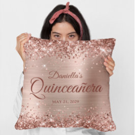 Glittrig Rosa Guld Glam Quinceanera Foto Kudde
