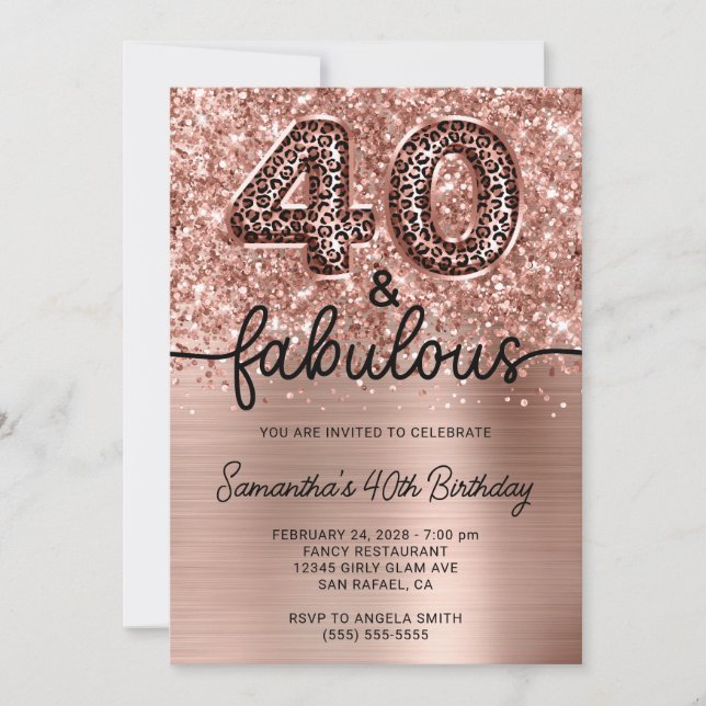 Glittrig Rosa Guld Leopard 40 och Fantastisk Inbjudningar (Framsida)
