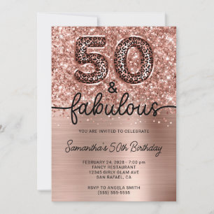 Glittrig Rosa Guld Leopard Glam 50 och Fantastisk Inbjudningar