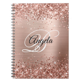 Glittrig Rosa Guld Metallisk Fin Monogram Anteckningsbok