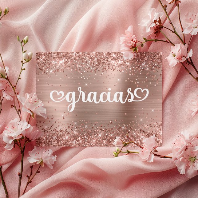 Glittrig Rosa Guld Söta Hjärtan Mis Quince Gracias Vykort (Glittery Rose Gold Cute Hearts Mis Quince Gracias Postcard)
