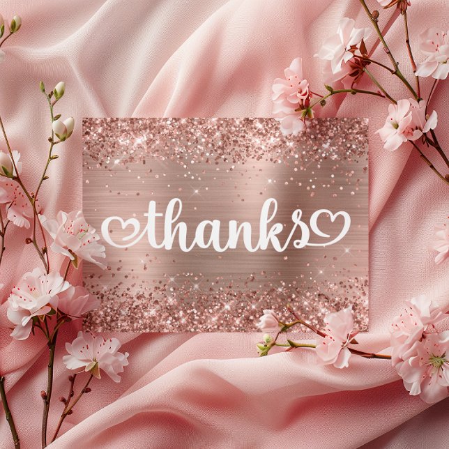 Glittrig Rosa Guld Söta Hjärtan Tack för Sweet 16 Vykort (Glittery Rose Gold Cute Hearts Sweet 16 Thanks Postcard)