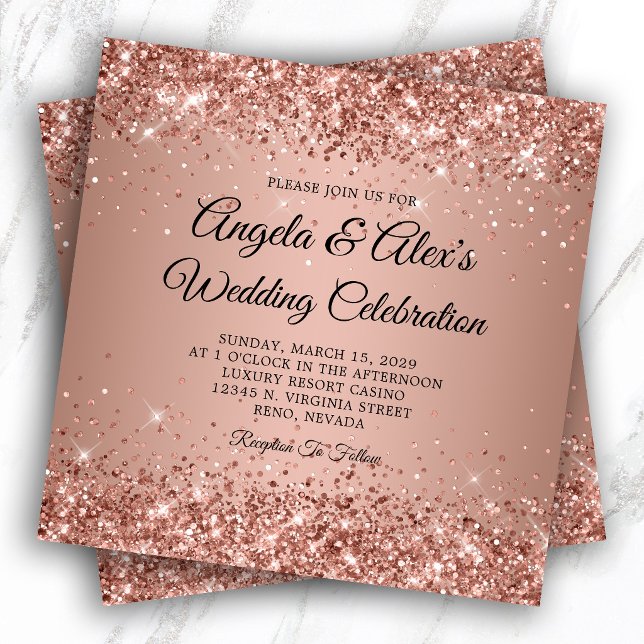 Glittrig Rosa Guldgradient Bröllop Inbjudningar (Glittery Rose Gold Gradient Wedding Invitation)