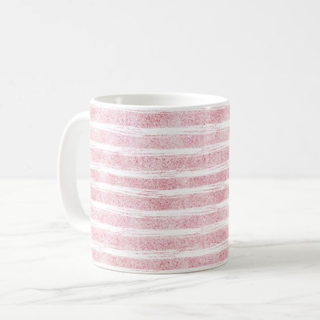 Glittrig rosa ränder kaffemugg (Framsida vänster)