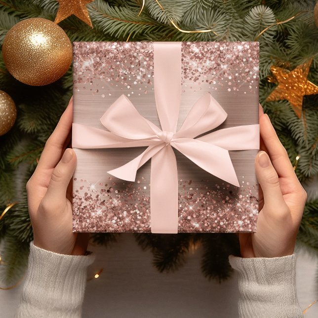 Glittrig Rose Gold Ombre-folie Presentpapper (Glittery Rose Gold Ombre Foil Wrapping Paper)