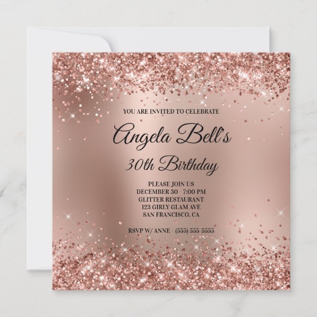 Glittrig Rose Gold Ombre Monogram 30-årsdag Inbjudningar (Framsida)