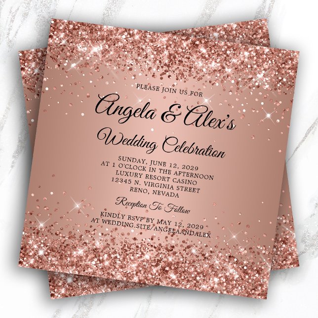 Glittrig Rose Guld Gradient Elegant Bröllop Inbjudningar (Glittery Rose Gold Gradient Elegant Wedding Invitation)