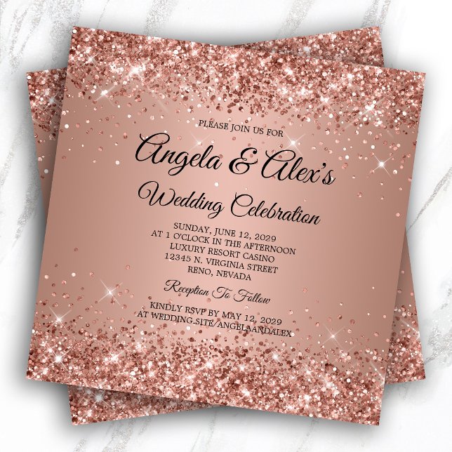 Glittrig Rose Guld Gradient Elegant Bröllop Inbjudningar (Glittery Rose Gold Gradient Elegant Wedding Invitation)