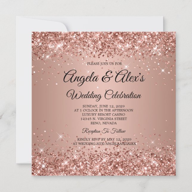 Glittrig Rose Guld Gradient Elegant Bröllop Inbjudningar (Framsida)