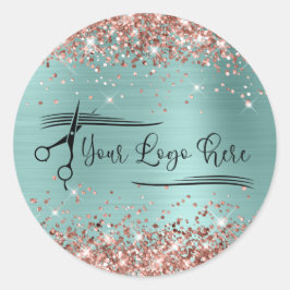 Glittrig Rose Guld Ljus Turkos Glam Logotyp Runt Klistermärke