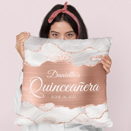 Glittrig Rose Guld och Vit Agat Quinceañera Kudde