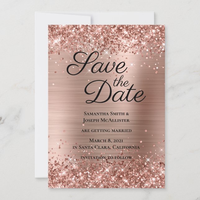 Glittrig Rose Guld Ombre Folie Spara Datumet (Framsida)
