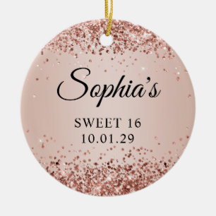 Glittrig Rose Guld Rodnad Ombre Sweet 16 Foto Julgransprydnad Keramik