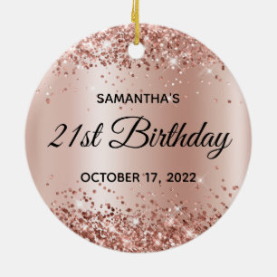 Glittrig Rose Guld Shimmer Ombre 21-årsdag Julgransprydnad Keramik