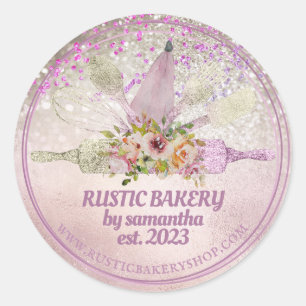 Glittrig roseguld rullande pinne visp blomster bag runt klistermärke