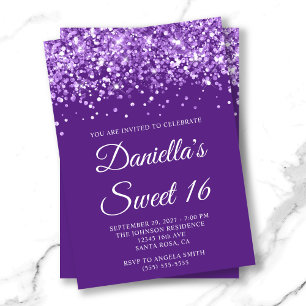 Glittrig Royal Lila Sweet 16 Inbjudningar