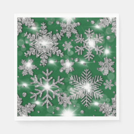 Glittrig silvergrön festlig snöflingemönster   pappersservett