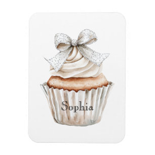 Glittrig Silvervit Cupcakes Bow   Magnet
