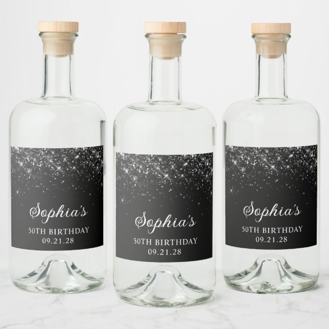 Glittrig svart 50-årsfest spritflaskor etikett (Flaskor)