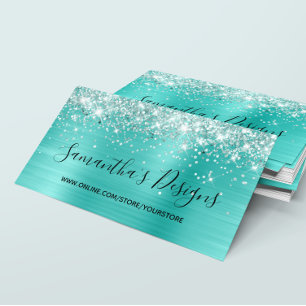 Glittrig turkos folie webbutik visitkort