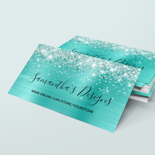 Glittrig turkos folie webbutik visitkort (Glittery Turquoise Foil Online Store Business Card)