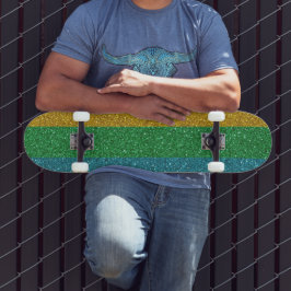 Glittrig utseende guld grön och blå gnista Unisex Mini Skateboard Bräda 18,5 Cm