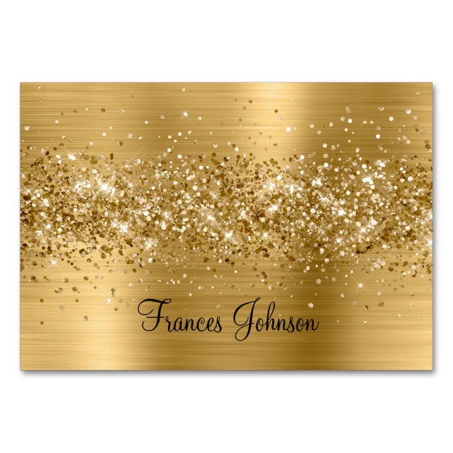 Glittriga Guld Horisontella Namn Platskort Bordsnummer (Framsidan)