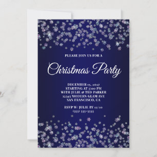 Glittriga snöflingor Navy Ombre Julfest Inbjudningar