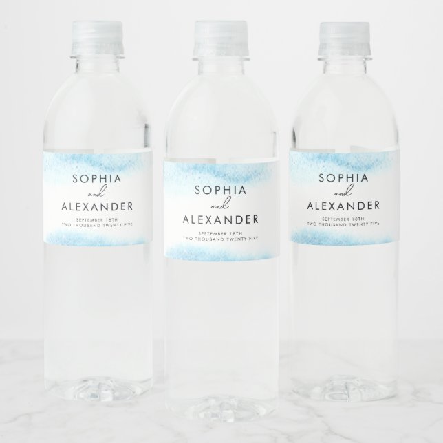 Glittriga vattenetiketter för ett modernt bröllop. vattenflaskor etikett (Flaskor)