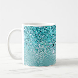 Glitz Aqua Turquise Glitter Leopard Skriv ut Kaffemugg