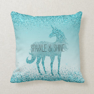 Glitz Aqua Turquise Glitter Unicorn Kudde