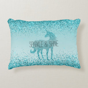 Glitz Aqua Turquise Glitter Unicorn Prydnadskudde