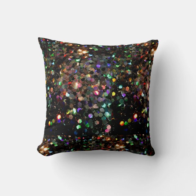 Glitz Black Glitter Holo Rainbow Dekorativ kudde (Framsida)