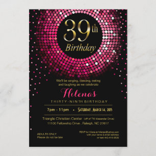 Glitz Bling Confetti 39:e födelsedagen fuchsia g Inbjudningar