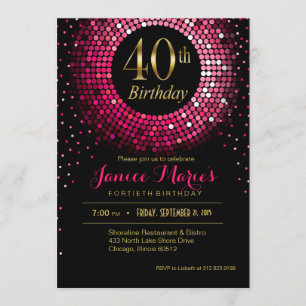 Glitz Bling Confetti 40:e födelsedagen Fuchsia gu Inbjudningar