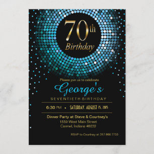 Glitz Bling Confetti 70:e födelsedagsblå guld svar Inbjudningar